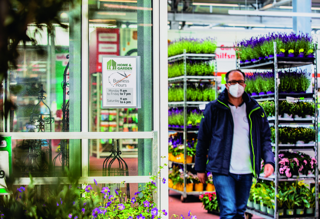 tuincentrum, winkel, man, jas, planten