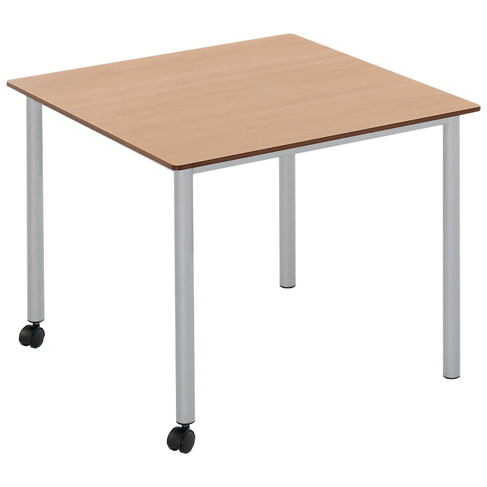 Vari² vierkante tafel, verrijdbare schooltafel met rond buisframe &amp; massief kernblad