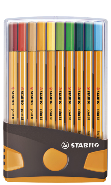 Fineliner STABILO point 88/20 ColorParade rollerset antraciet/oranje fijn assorti etui à 20 stuks