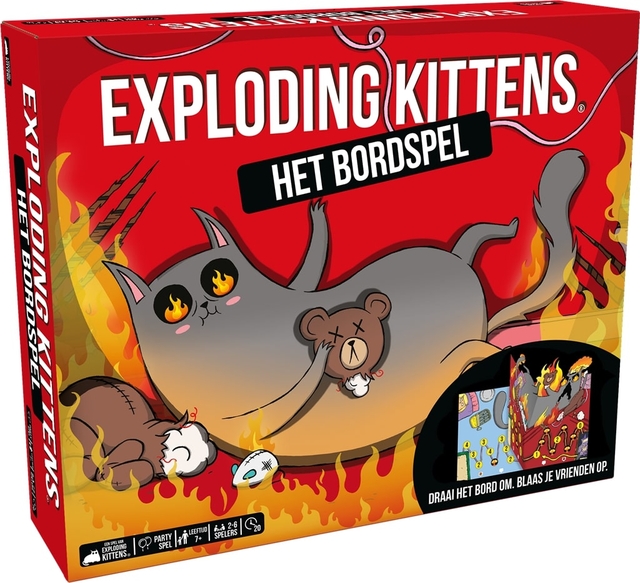 kat, expoldende kittens, bordspel, kat, vachtkleur grijs bruine cartoon