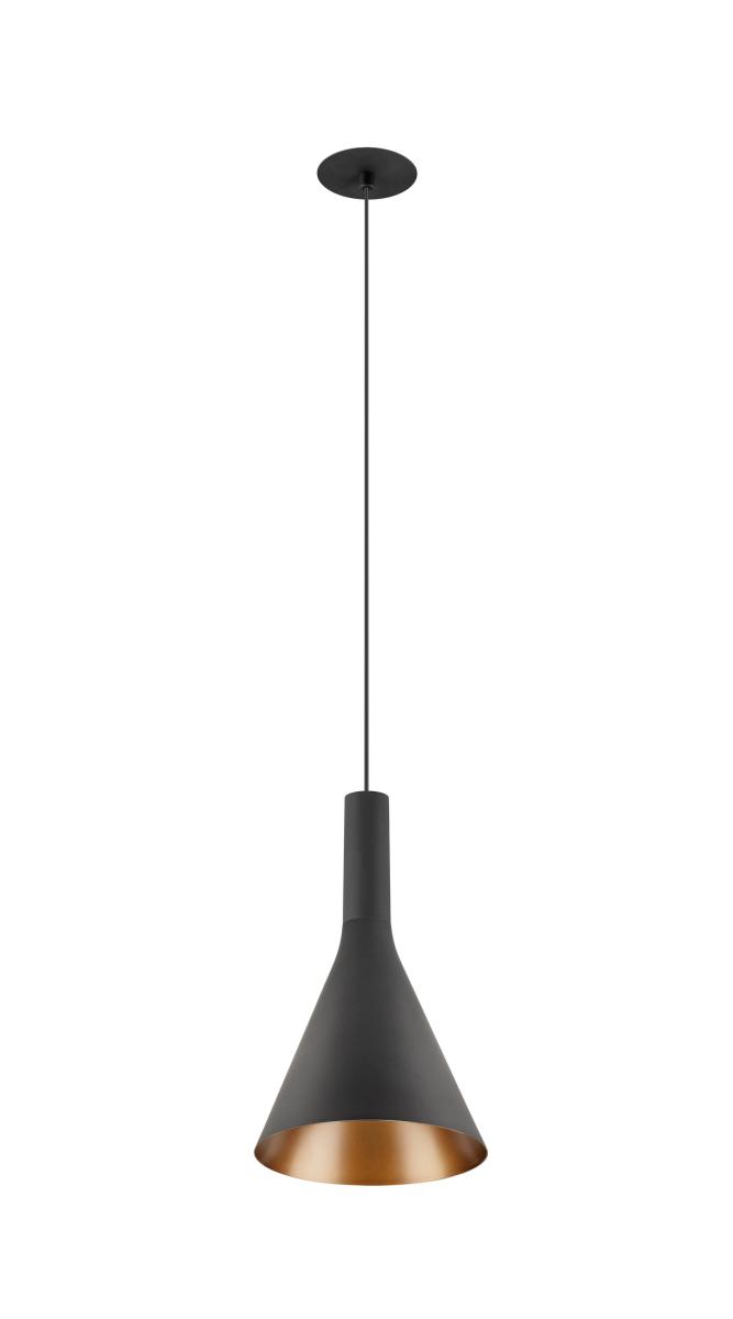 pendant, hängende lamp, kegelvormige kap, metaal, zwart