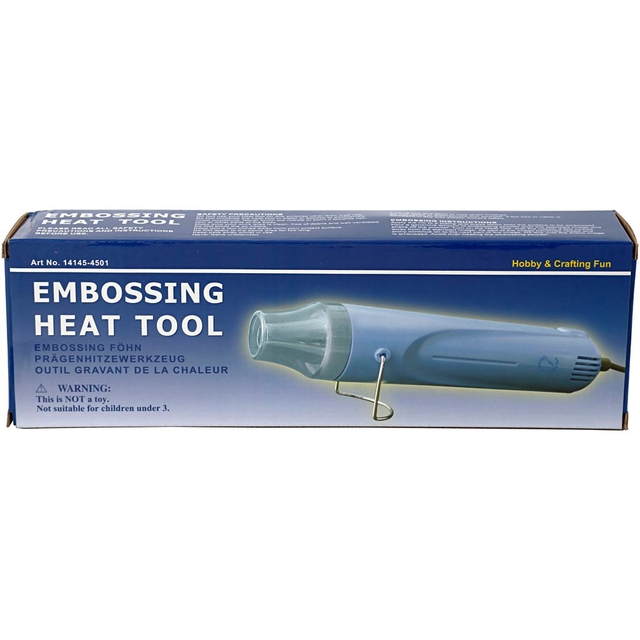 embossing tool, hot tool, hand tool, plastic handle, blue box