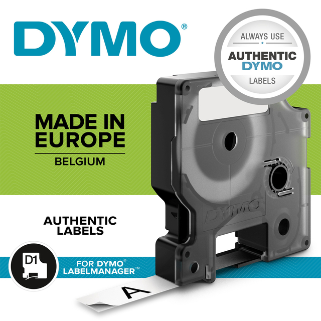 Labeltape Dymo D1 45803 19mmx7m polyester zwart op wit doos à 10 stuks