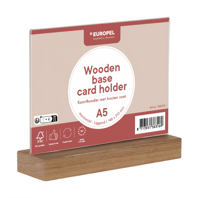 houten base,  kaart houder,  A5,  horizontaal,  houten voeten