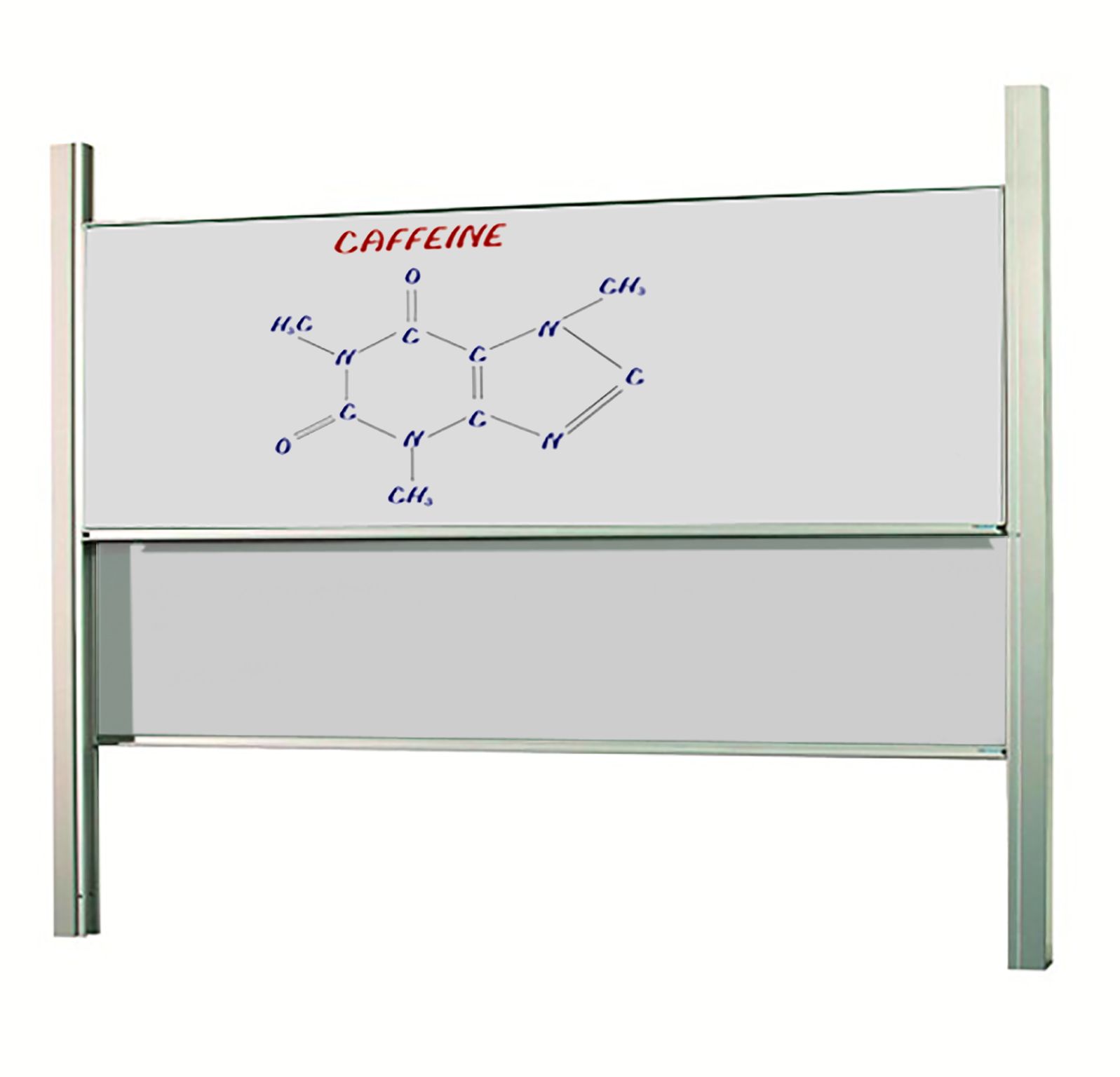 Dubbelvlaksbord schoolbord op dubbele kolommen, wit emaille - 100x300 cm