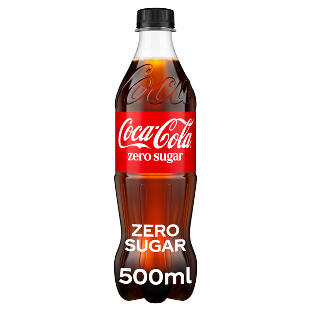 cola, zero sugar, 500ml, plastic bottle, transparent label