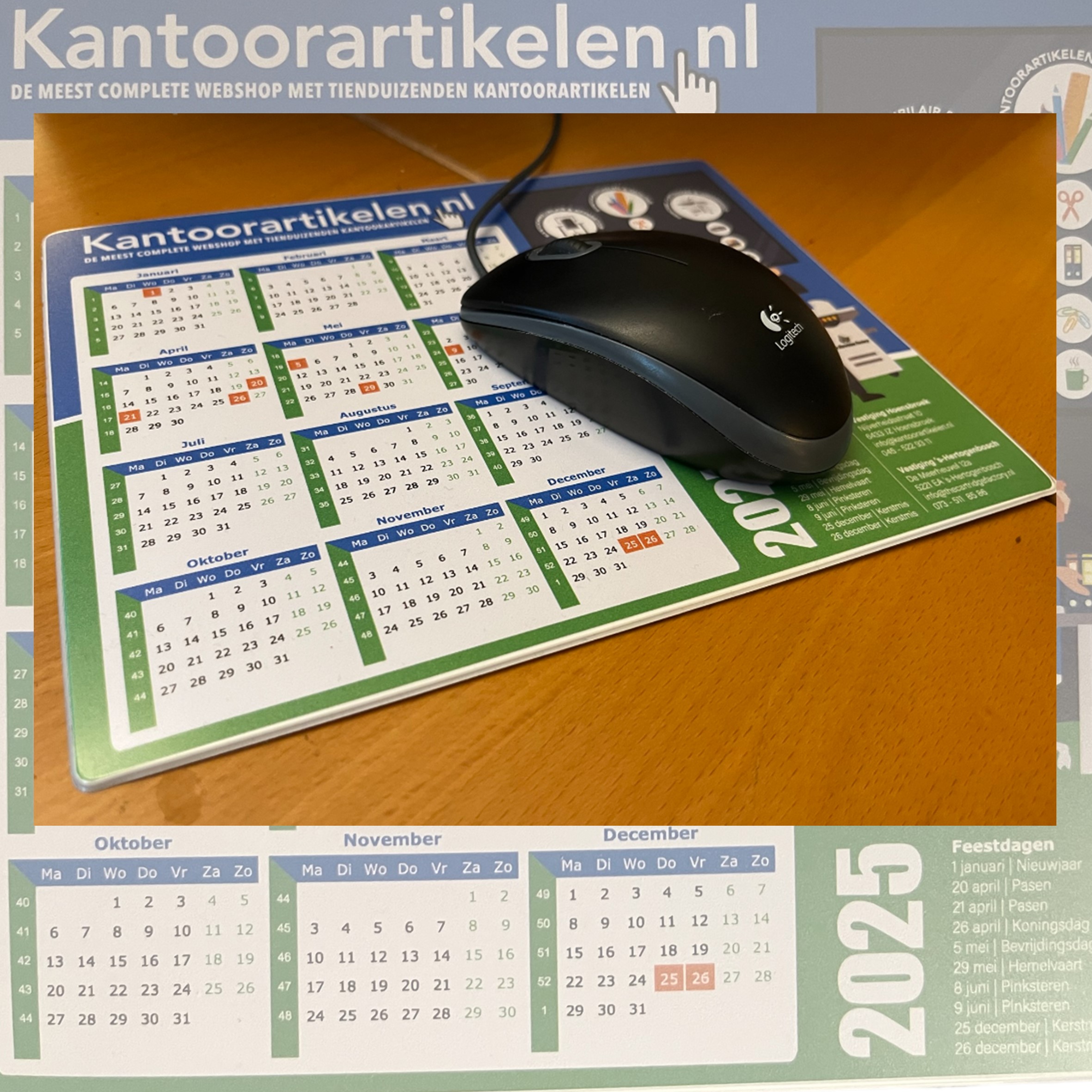 Muismat met kalender 2025: Een handige traditie van KantoorArtikelen.nl Muismat met kalender 2025: Een handige traditie van KantoorArtikelen.nl