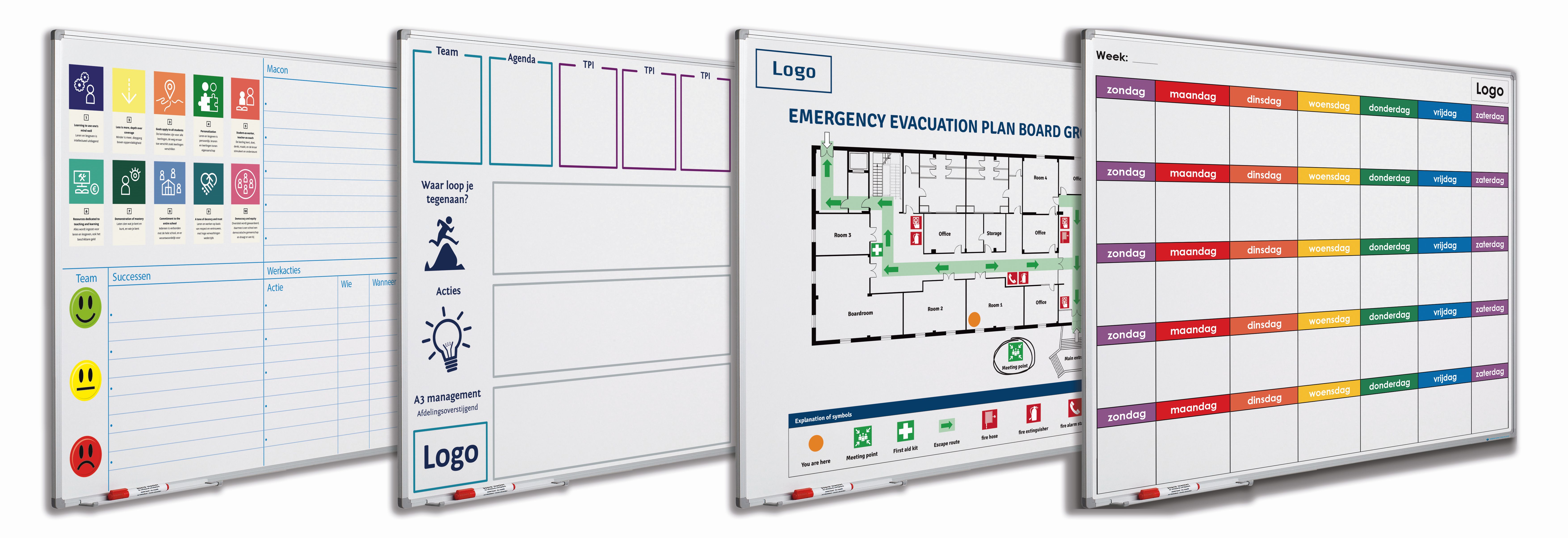 Bedrukt whitebord, Softline profiel 8mm - 120x300 cm