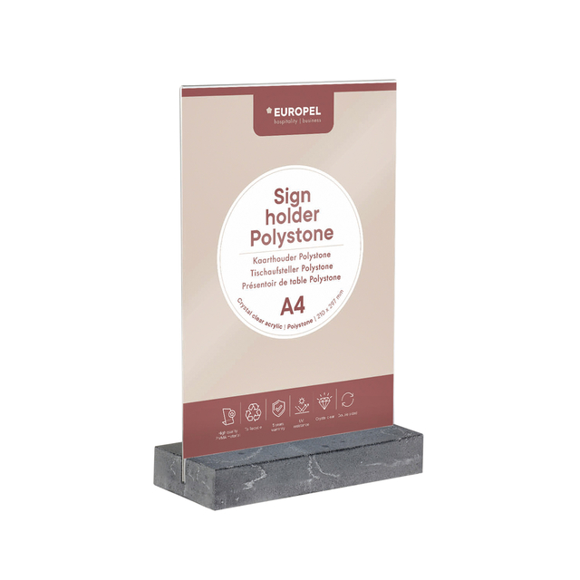 sign holder, polystone, A4, stone base, display panel