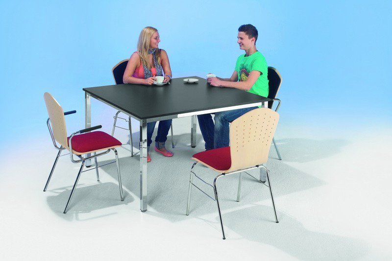 Vierkante tafel 80 x 80cm met verchroomde vierkante buispoten