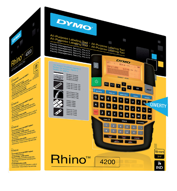 Labelprinter Dymo Rhino 4200 industrieel azerty 19mm geel