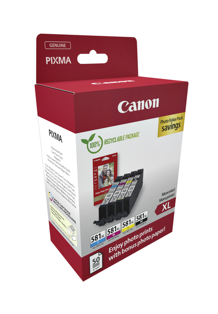 Inktcartridge Canon CLI-581XL 4 kleuren + papier