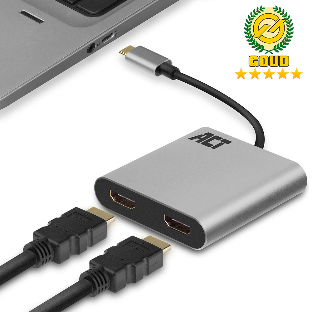 
ACT USB-C naar HDMI adapter voor 2 monitoren, MST
      