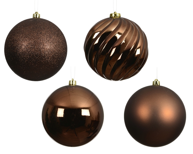 kerstballen, bruin, glitter, glanzend, gedraaide structuur
