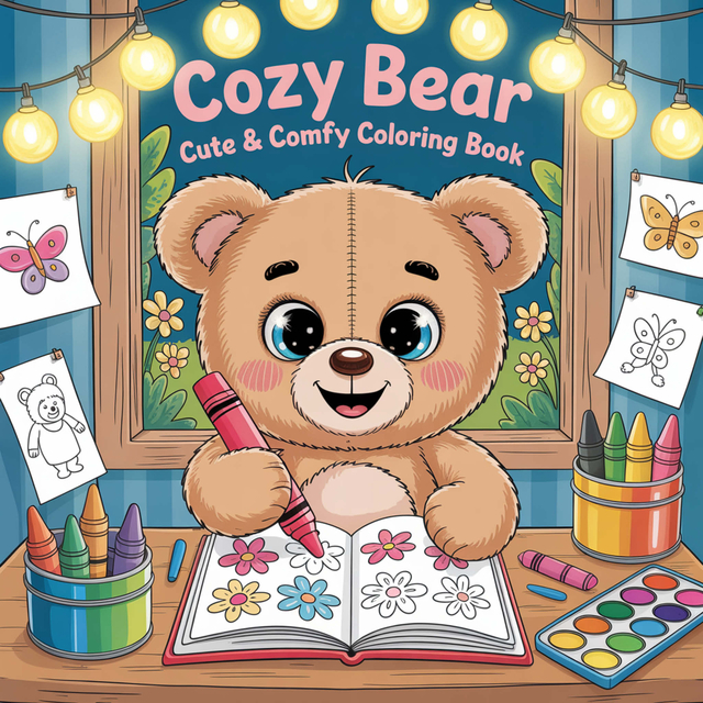 teddy bear,  coloring book,  drawing,  crayons,  flowers