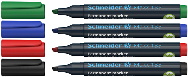 Permanent marker Schneider Maxx 133 schuin 1-4mm assorti 4 stuks