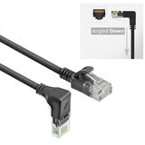 ACT Zwarte 3 meter U/UTP CAT6A LSZH Slimline patchkabel met RJ45 connectoren, recht naar 90° haaks beneden
