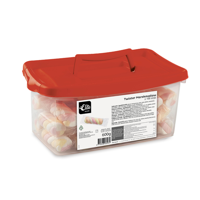 twister, marshmallows, container, 600g, rode deksel