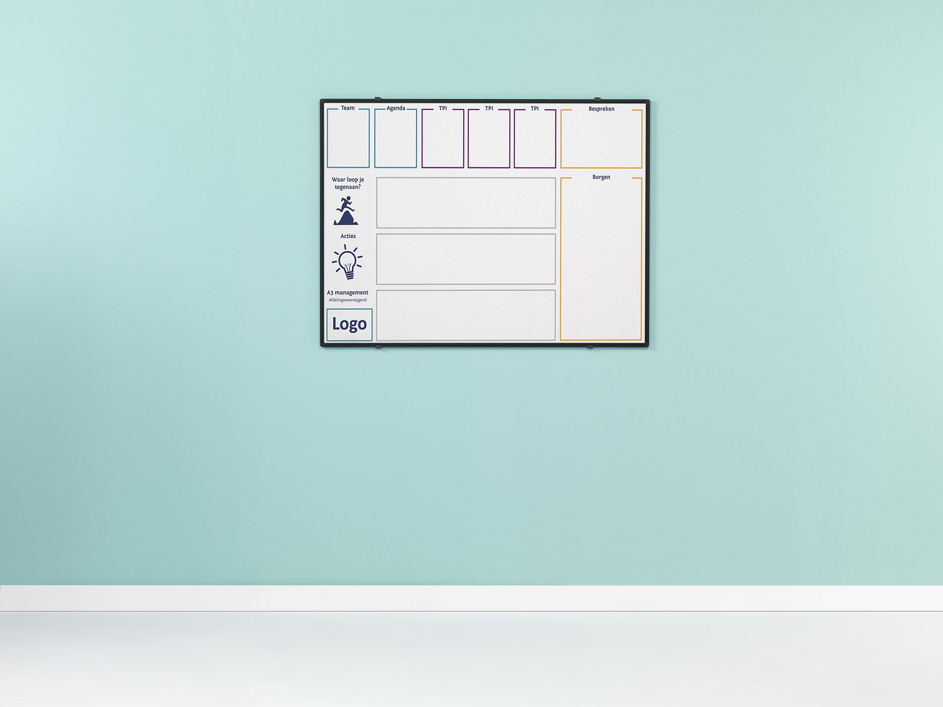 Bedrukt whitebord, zwart Softline profiel 8mm - 120x180 cm
