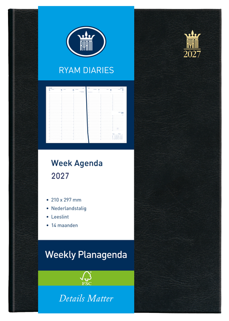 agenda, weekplanner, notitieboek, kaartenband, afgerond