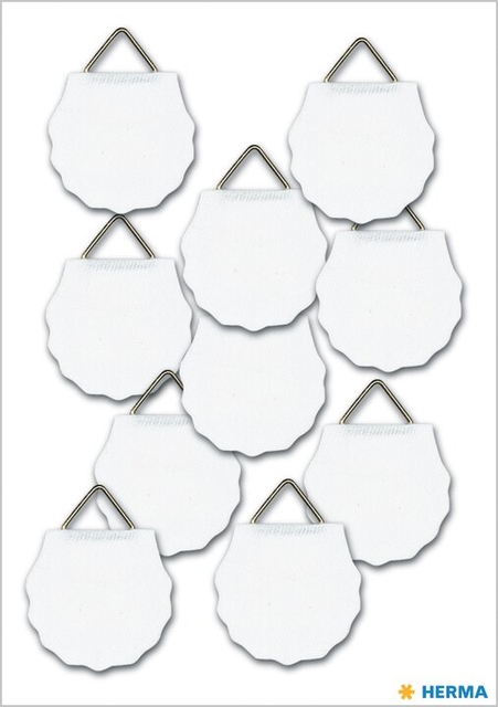 hangers, tag, label, scalloped, white