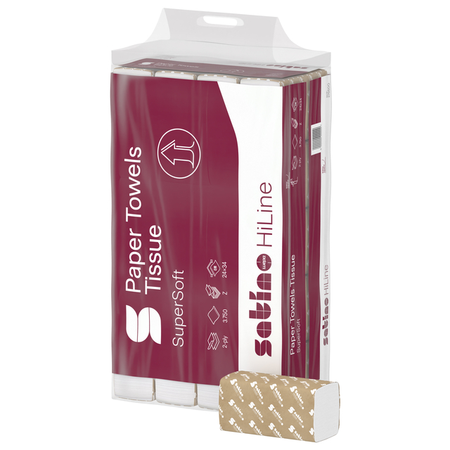 Handdoek Satino PT2 HiLine w-vouw 2-laags 206x320mm 25x120 vel wit 276600