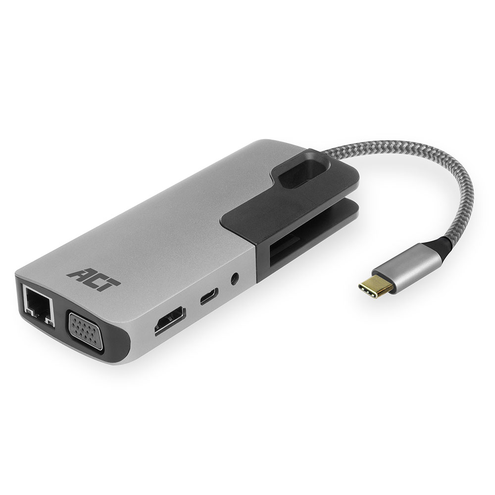 
ACT USB-C docking station voor 1 HDMI monitor, ethernet, USB-A, kaartlezer, audio, PD pass-through
      