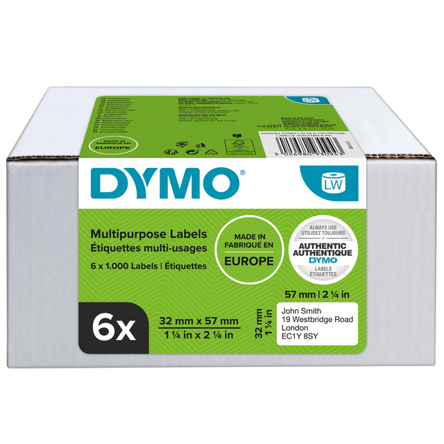 Etiket Dymo labelwriter 11354 32mmx57mm universeel doos à 6 rol à 1000 stuks