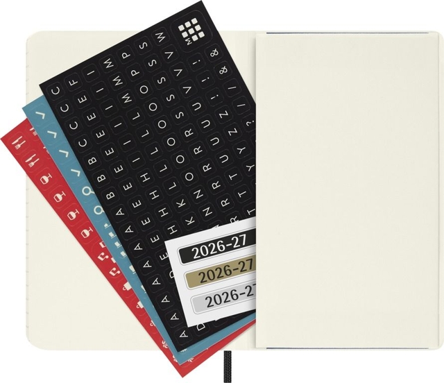 planner, notebook, kalender, datumpagina, etiketten