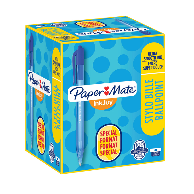 Balpen Paper Mate Inkjoy 100RT medium blauw valuepack 80+20 gratis