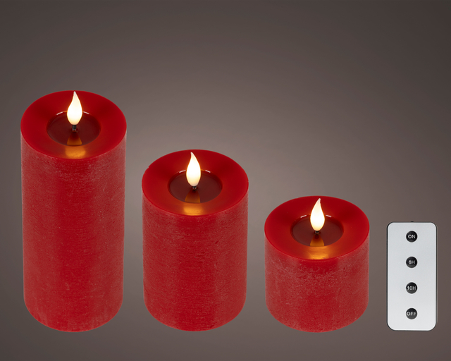 rode LED-kaarsen, set van drie, afstandsbediening, vlam-effect
