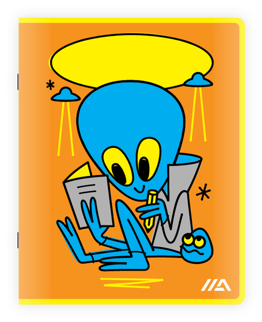 alien, illustration, cartoon, orange, book