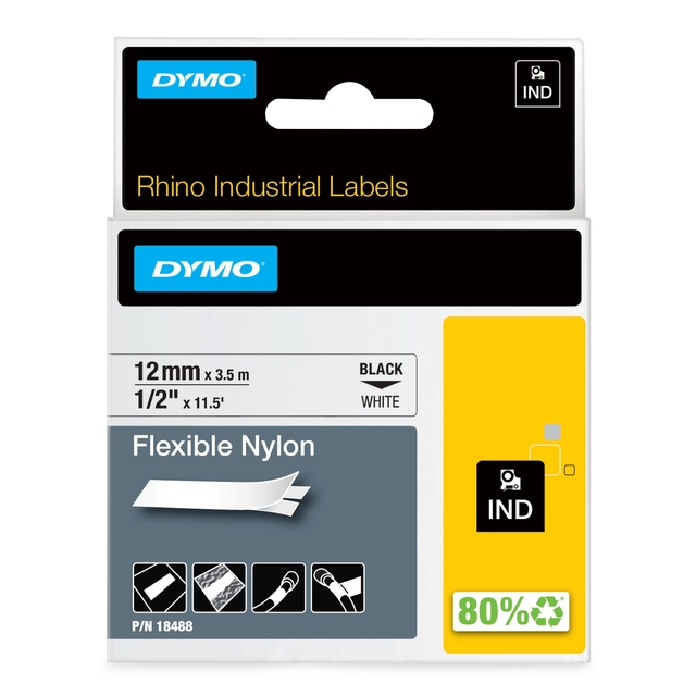 Flexibele nylon, Rhino labels, Nylon tape, Industrial label, Black white