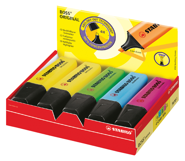 Markeerstift STABILO BOSS Original 70/10 assorti 4 kleuren doos à 10 stuks