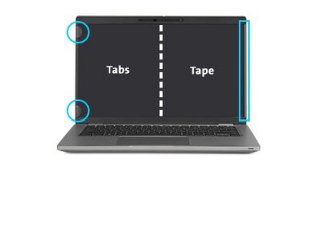 laptop, tabs, tape, schermranden, zijde scharnier