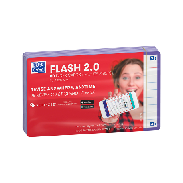 Flashcard Oxford 2.0 75x125mm 80vel 250gr lijn paars