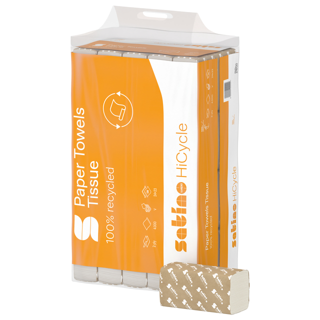 papier towel, tissue, 100% recycled, orange packaging, packaging box