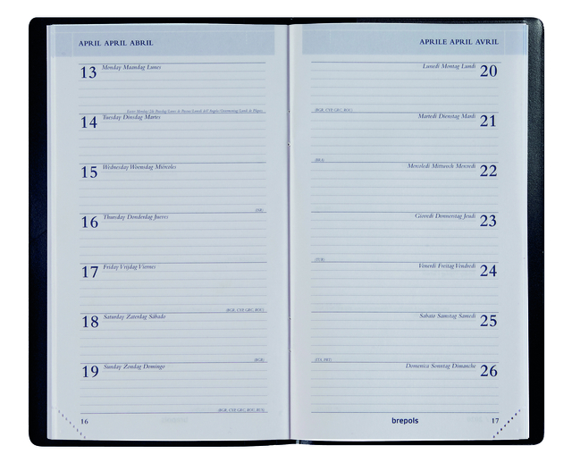 open-dated planner, two-page spread, calendar, week-at-a-glance, lined pages