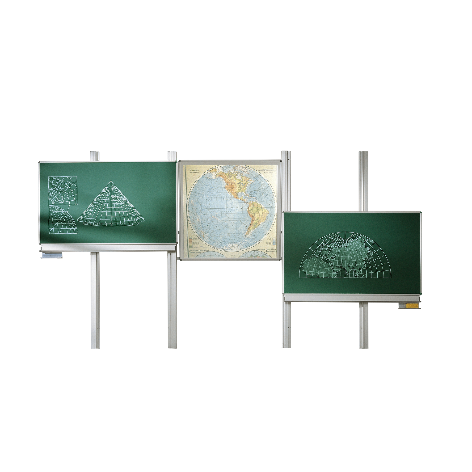 Dubbel mastsysteem met projectievlak, staal: groen - middenvlak B/H: 200x120 cm, projectievlak B/H: 150x150 cm