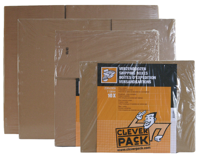 Verzenddoos CleverPack enkelgolf 200x200x110mm bruin pak à 10 stuks