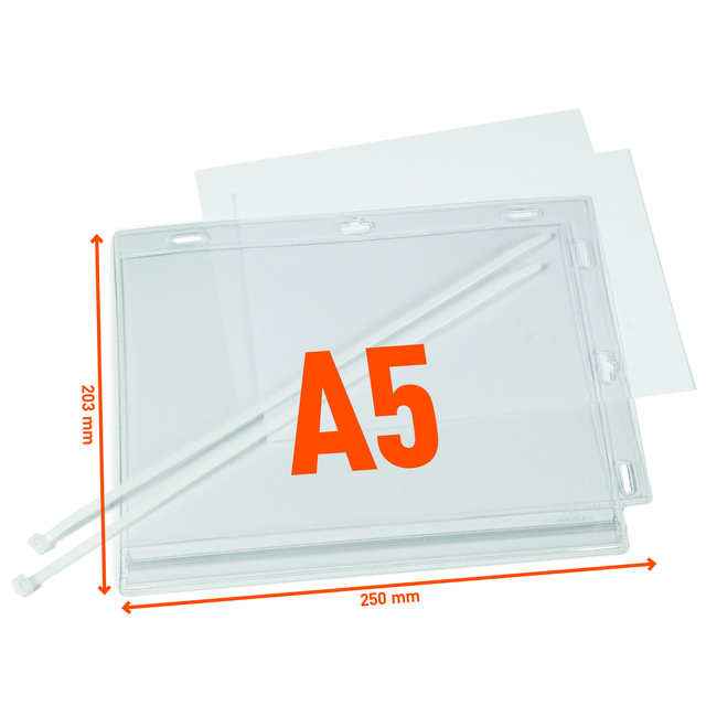A5 map, plastic sleeve, heldere verpakking, afmetingen 250x203, documenthouder