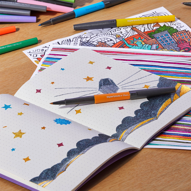 notebook, dots, stars, illustration, pen