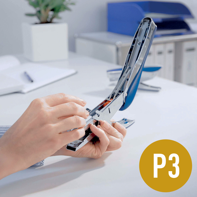 stapler, office, hand, metal, blue