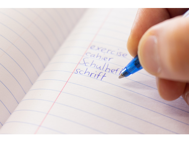 notitieboek, gelinieerd papier, blauw inkt, handwriting, pen