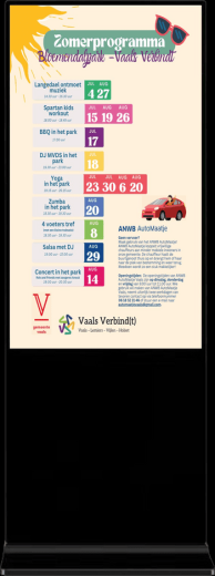 Vrijstaande digitale informatiezuil met een evenementenprogramma en actuele activiteiten voor bezoekers in Vaals.