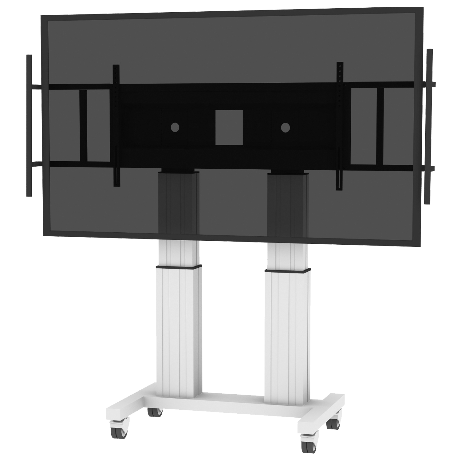 Elektrisch in hoogte verstelbare heavy duty XL tv-trolley, verrijdbaar monitorstatief met 50 cm slag en grote handgrepen