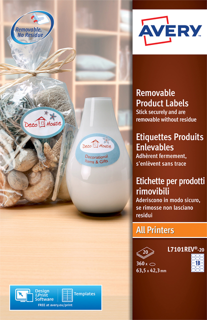 Etiket Avery L7101REV-20 63.5x42.3mm mat wit 360 etiketten