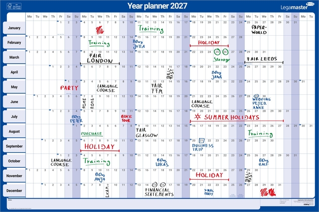 kalender, jaarplanner, 2027, Legamaster, bureaukalender