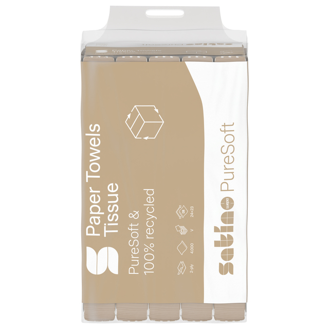 Handdoek Satino PT3 PureSoft v-vouw 2-laags 240x230mm 20x200 vel naturel 277540