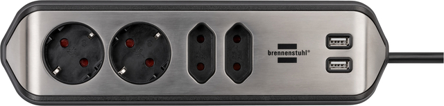 Stekkerdoos Brennenstuhl bureau Estilo 4-voudig incl. 2 USB 2m zwart zilver